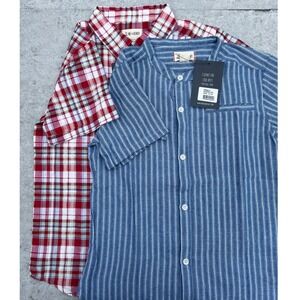 NWT Me & Henry Boy 9-10 Short Sleeve Shirts Bundle Blue Stripe Red Plaid Easter